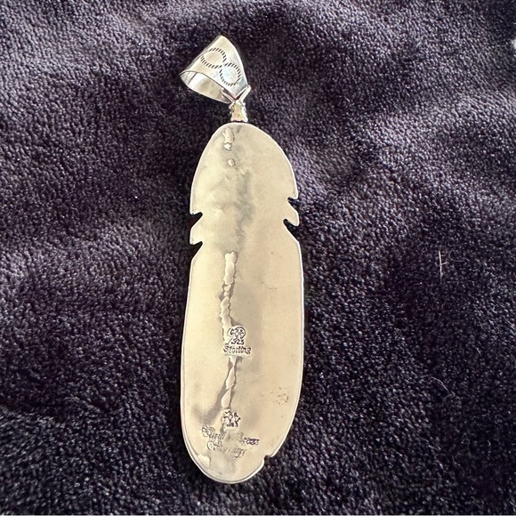 Sterling silver feather with turquoise accents by Desert Rose Trading - Picture 3 of 7